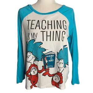 Dr Seuss Teaching is my Thing T Shirt L White Ragland Sleeves Cat in the Hat